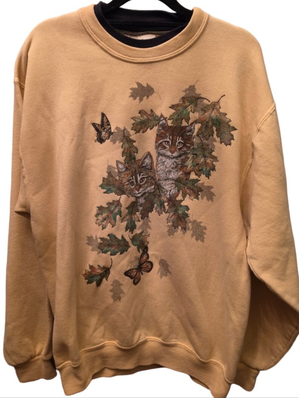 Vintage 90s Cat Kitten Butterfly Sweatshirt Pleasant Shade Cottagecore M/L